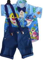 Conjunto Temático Baby Shark Azul escuro Tubarão Baby Festa Aniversário