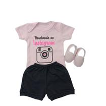 Conjunto Tênis Com Body E Short Bebe Menina Mêsversario Estampado Verão 100% Suedine