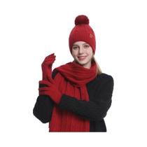 Conjunto Térmico De Inverno Feminino Com Gorro Com Protetor De Orelhas, Cachecol E Luvas Para