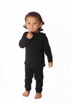 Conjunto térmico felpado infantil unissex Tamanhos 2 a 10 anos Segunda Pele - Blusa e Calça legging Frio Intenso, Neve - BLACK SAND