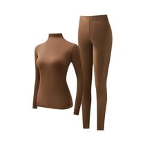 Conjunto Térmico Feminino De Manga Longa Com Alta Elasticidade, Gola Alta, Efeito Segunda Pele,