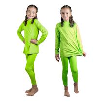 Conjunto Térmico Infantil Camiseta Camisa + Calça Proteção Frio Segunda Pele Quentinho Menino Menina Verde Neon