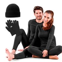 Conjunto Térmico Kit Frio Blusa Calça Segunda Pele Inverno + Gorro + Luva Touch Screen Masculino Feminino