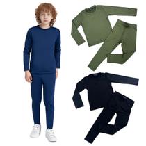 Conjunto Termico Peluciado Menino Camisa e Calca Segunda Pele Infantil Quentinho Camiseta Calça Frio