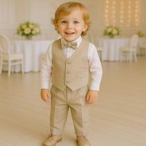 Conjunto Terno Social Infantil Menino Calça Camisa Manga Longa E Colete Bebê Festa Aniversario Pajem Batizado de 06 Mese