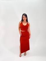 Conjunto terra cota gola V saia longa Conjunto terra cota gola V saia longa