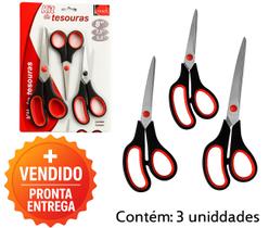 Conjunto Tesouras Inox 3 Peças Cabo Conforto Corte Afiado Ideal Papel Tecidos Artes Conjunto Tesouras Inox 3 Peças Cabo Conforto Corte Afiado Ideal Papel Tecidos Artes