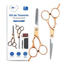 Conjunto Tesouras Salão Cabeleireiro Estojo Pente Corte Cabelo Masculino Feminino - Luatek