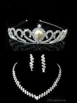 Conjunto Tiara Colar Brincos Coroa Prata Strass Noiva Tc6-g Conjunto Tiara Colar Brincos Coroa Prata Strass Noiva Tc6-g