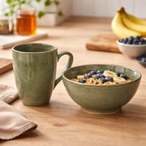 Conjunto Tigela E Caneca Cerâmica Hauskraft 280/500ml Verde