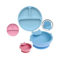 Conjunto Tigela + Prato Divisória para Bebê de Silicone Com Ventosa