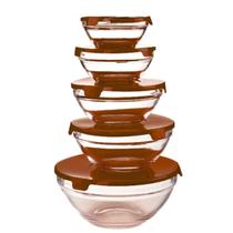 Conjunto Tigela Vidro Bowl Marmita Tampa 5 Peças Herméticos