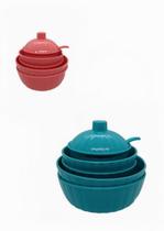 Conjunto Tigelas E Açucareiro C/ Colher Em Melamina Colorido Conjunto Tigelas E Açucareiro C/ Colher Em Melamina Colorido