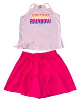 Conjunto Tile E Sul Menina Blusa De Alça E Shorts Com Babado