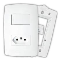 Conjunto Tomada 10A + 1 Tecla Paralela com Placa Home B.Lux