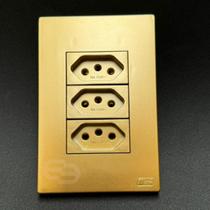 Conjunto Tomada 10a 20a 4x2 Dourada Fosco Interruptor Simples Paralelo Ouro Nobre Satin Blux