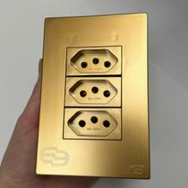 Conjunto Tomada 10a 20a 4x2 Dourada Fosco Interruptor Simples Paralelo Ouro Nobre Satin Blux