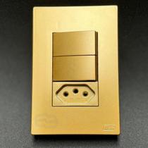Conjunto Tomada 10a 20a 4x2 Dourada Fosco Interruptor Simples Paralelo Ouro Nobre Satin Blux