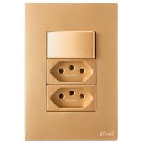 Conjunto Tomada 10a 20a 4x2 Dourada Fosco Interruptor Simples Paralelo Ouro Nobre Satin Blux