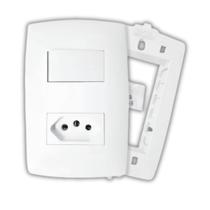 Conjunto Tomada 20A + Tecla Paralela com Placa Branca B.Lux Conjunto Tomada 20A + Tecla Paralela com Placa Branca B.Lux