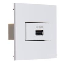 Conjunto Tomada Carregador Usb 2A Para Moveis 70x70 Drywall Margirius Branco Sleek