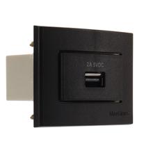 Conjunto Tomada Carregador Usb 2A Preto Fosco Para Móvel Planejado Clean Margirius