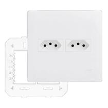 Conjunto Tomada Dupla 10A com Suporte 4x4 Habitat Branco Conjunto Tomada Dupla 10A com Suporte 4x4 Habitat Branco
