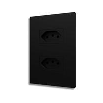 Conjunto Tomada Dupla 10a Recta Satin Placa Black - B.lux