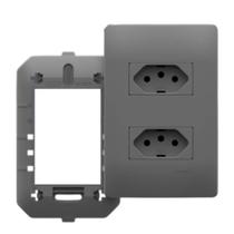 Conjunto Tomada Dupla 20A 3 Pinos 4x2 Habitat Onix Chumbo Conjunto Tomada Dupla 20A 3 Pinos 4x2 Habitat Onix Chumbo