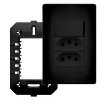 Conjunto Tomada Dupla 20A + Interruptor Simples Habitat Black Preto Conjunto Tomada Dupla 20A + Interruptor Simples Habitat Black Preto