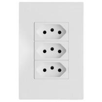 Conjunto Tomada Tripla 10A 4X2 Branco Satin Brs12187-8Br Conjunto Tomada Tripla 10A 4X2 Branco Satin Brs12187-8Br