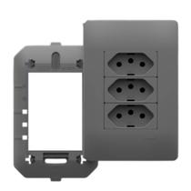 Conjunto Tomada Tripla 20a 3 Pinos 4x2 Habitat Onix Chumbo Fame
