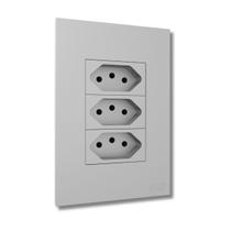 Conjunto Tomada Tripla Recta Satin 10A Com Placa Prata/Cinza/Grafite - B.Lux