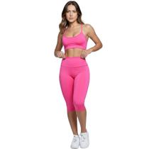 Conjunto Top Alça Fina Bermuda Ciclista Bella Fiore Roupa Para Academia Moda Fitness Musculação Cor:RosaTamanho:GGêner