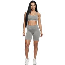Conjunto Top Alça Fina e Bermudinha Suplex Bella Fiore Roupa Para Academia Fitness Musculação Treino Cor:CinzaTamanho:P