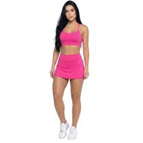 Conjunto Top Alça Fina E Short Saia Bella Fiore Roupa Para Academia Treino Moda Fitness Musculação Cor:RosaTamanho:GGê