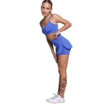 Conjunto Top Alça Fina E Short Saia Bella Fiore Roupa Para Academia Treino Moda Fitness