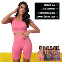 CONJUNTO TOP ALÇA MÉDIA Academia + SHORT LEVANTA BUMBUM Sem Costura Cintura Alta Ginástica 876