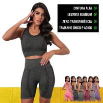 CONJUNTO TOP ALÇA MÉDIA Academia + SHORT LEVANTA BUMBUM Sem Costura Cintura Alta Ginástica 876