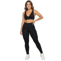 Conjunto Top Bojo Costa Cruzada e Calça Suplex Bella Fiore Roupa Para Academia Fitness Musculação Tamanho:MCor:PretoGê