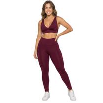 Conjunto Top Bojo Costa Cruzada e Calça Suplex Vekyo Roupa Para Academia Moda Fitness Musculação Tamanho:GCor:VinhoGên