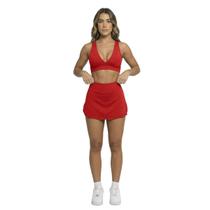 Conjunto Top Bojo e Short Saia Bella Fiore Roupas para Academia Treino Moda Fitness Musculação Cor:VermelhoTamanho:MGê