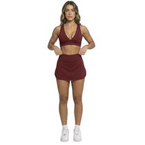 Conjunto Top Bojo e Short Saia Bella Fiore Roupas para Academia Treino Moda Fitness Musculação Cor:VinhoTamanho:GGGêne