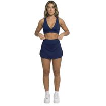 Conjunto Top Bojo e Short Saia Vekyo Roupas para Academia Treino Moda Fitness Musculação Cor:Azul escuroTamanho:PGêner