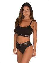 Conjunto Top Calcinha Canelado Conforto Elástico Largo Sustentação Esporte Academia