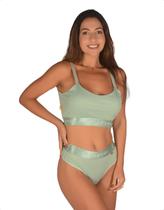 Conjunto Top Calcinha Canelado Elástico Largo Sustentação Conforto Esporte Academia