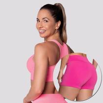 Conjunto Top Canelado e Shorts Selene Sem Costura Feminino Rosa Conjunto Top Canelado e Shorts Selene Sem Costura Feminino Rosa