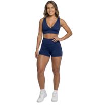 Conjunto Top Com Bojo E Short Suplex Bella Fiore Roupa Para Academia Treino Moda Fitness Musculação Cor:MarinhoTamanho: