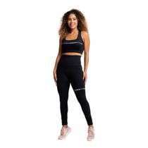 Conjunto Top Com Legging Preto Poliamida Silk Massam Fitness