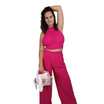 Conjunto Top Cropped Bojo E Calça Pantalona Feminino